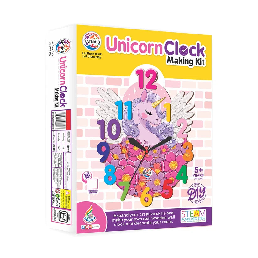 ratna's unicorn clock making kit wooden diy art & craft kit for kids