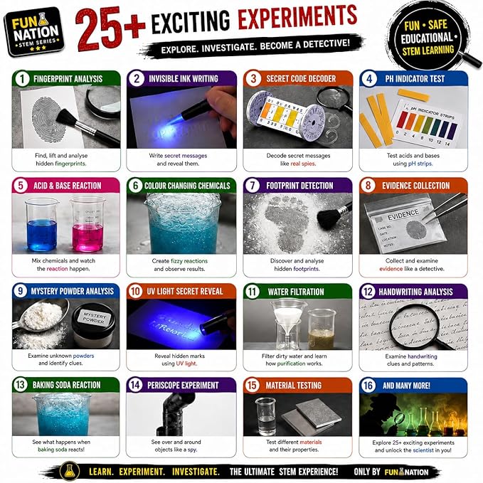 detective stem kit for kids 8+ | 25+ fun experiments educational toy | learning science activity kit