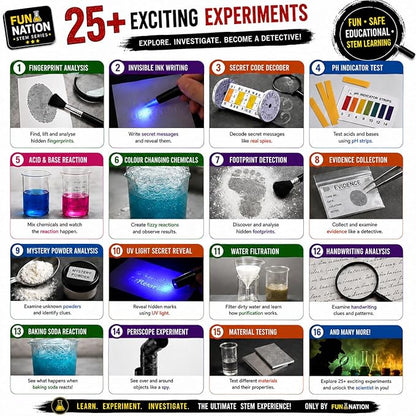 Detective STEM Kit for Kids 8+ | 25+ Fun Experiments Educational Toy | Learning Science Activity Kit