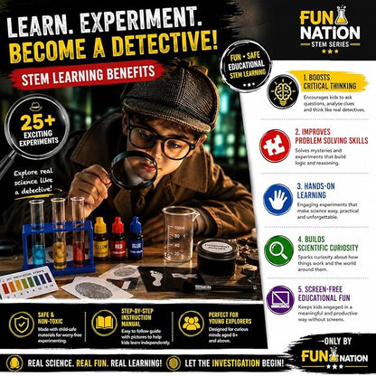 Detective STEM Kit for Kids 8+ | 25+ Fun Experiments Educational Toy | Learning Science Activity Kit