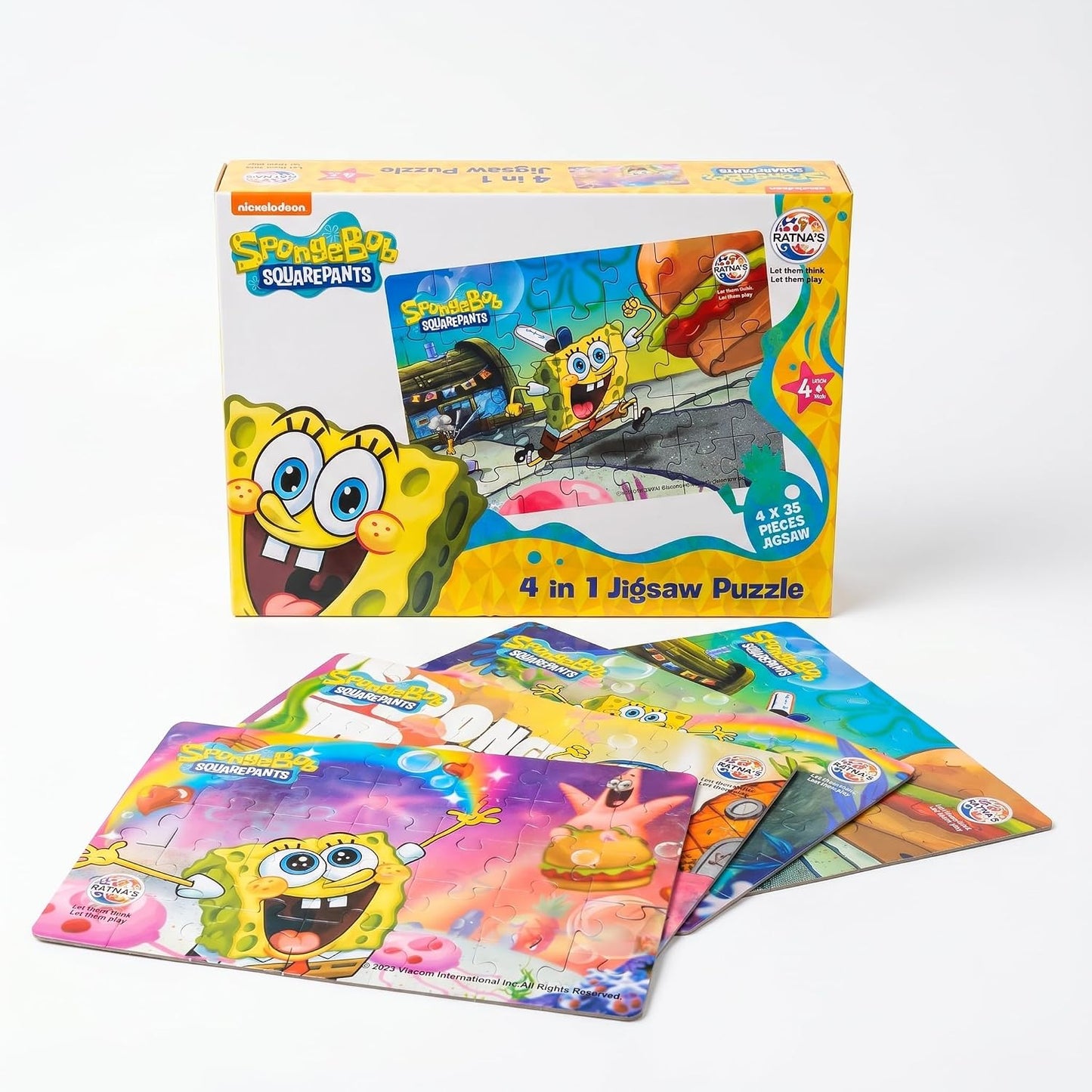 ratna's 4-in-1 spongebob jigsaw puzzle size 24cm x 17cm, 140 pieces (4 x 35pcs each) floor puzzles for kids for age 3+