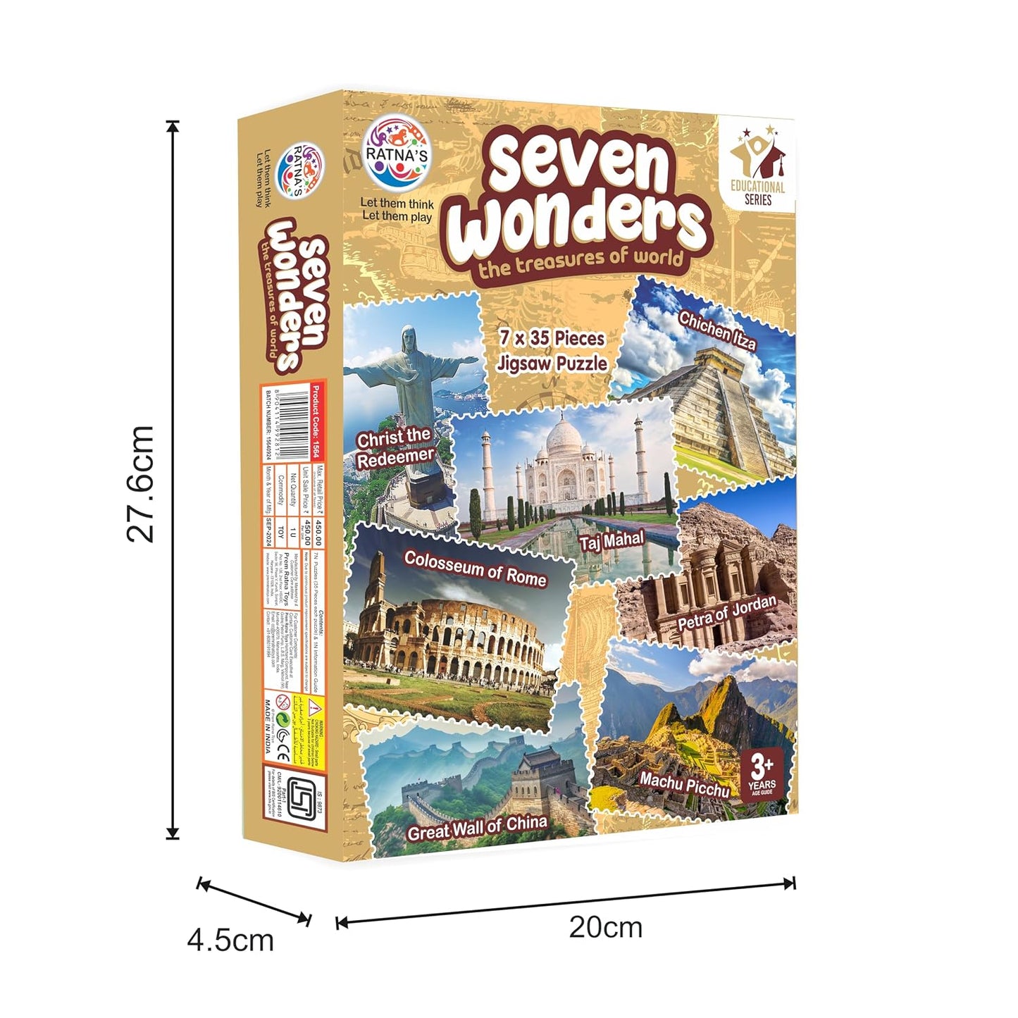 ratna's 7 wonders of the world jigsaw puzzle | 7 x 35 pieces different jigsaw puzzles size 26.3 x 18.8 cm with an information guide inside