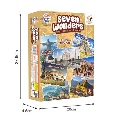 Ratna's 7 Wonders of The World Jigsaw Puzzle | 7 x 35 Pieces Different Jigsaw Puzzles Size 26.3 x 18.8 cm with an Information Guide Inside