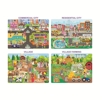 RATNA'S 4 in 1 City & Village Life Jigsaw Puzzle for Kids. 4 Jigsaw Puzzles with 35 Pieces Each (Commercial City, Residential City, Village & Village Farming), Multicolor