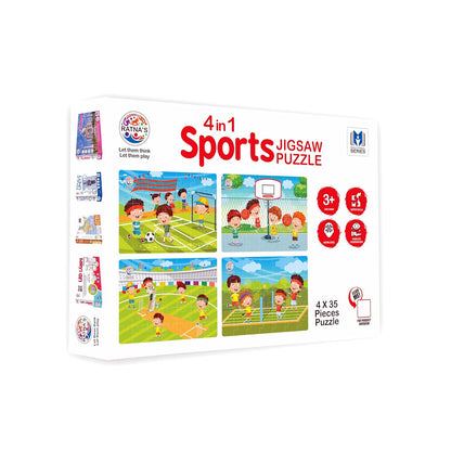 Ratna's Original 4 in 1 Sports Jigsaw Puzzle for Kids - Set of 4, 35-Piece Puzzles for Games Like Cricket, Football, Basketball & Tennis | Educational Toy | Puzzle Guide Included | Ages 3 and Up