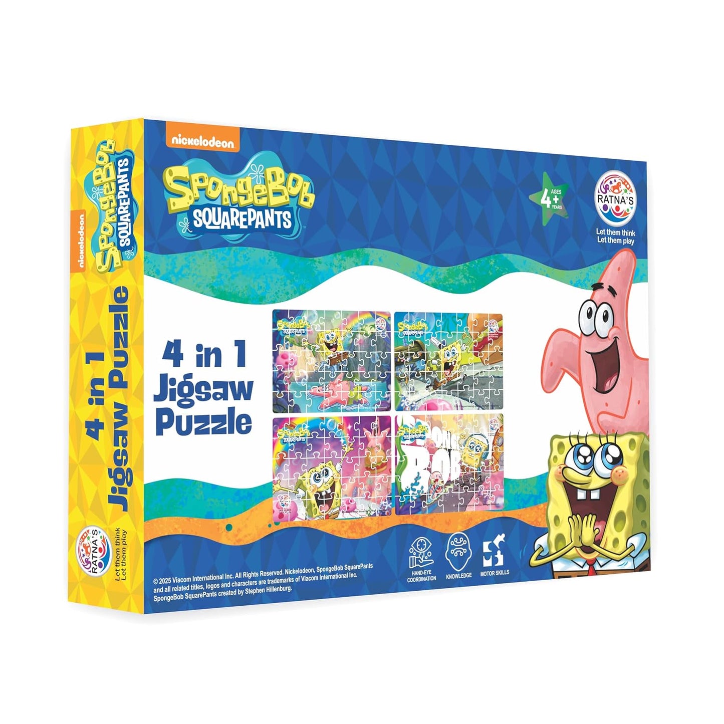 ratna's 4-in-1 spongebob jigsaw puzzle size 24cm x 17cm, 140 pieces (4 x 35pcs each) floor puzzles for kids for age 3+