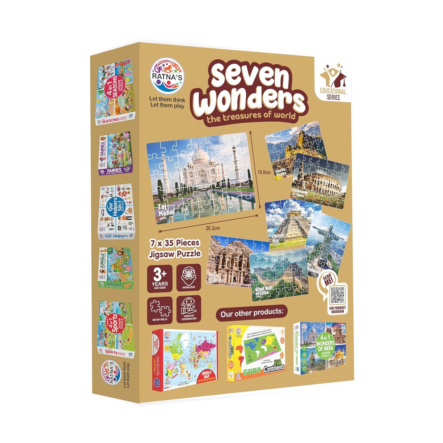 ratna's 7 wonders of the world jigsaw puzzle | 7 x 35 pieces different jigsaw puzzles size 26.3 x 18.8 cm with an information guide inside