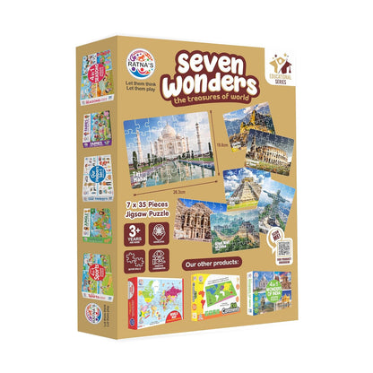 Ratna's 7 Wonders of The World Jigsaw Puzzle | 7 x 35 Pieces Different Jigsaw Puzzles Size 26.3 x 18.8 cm with an Information Guide Inside