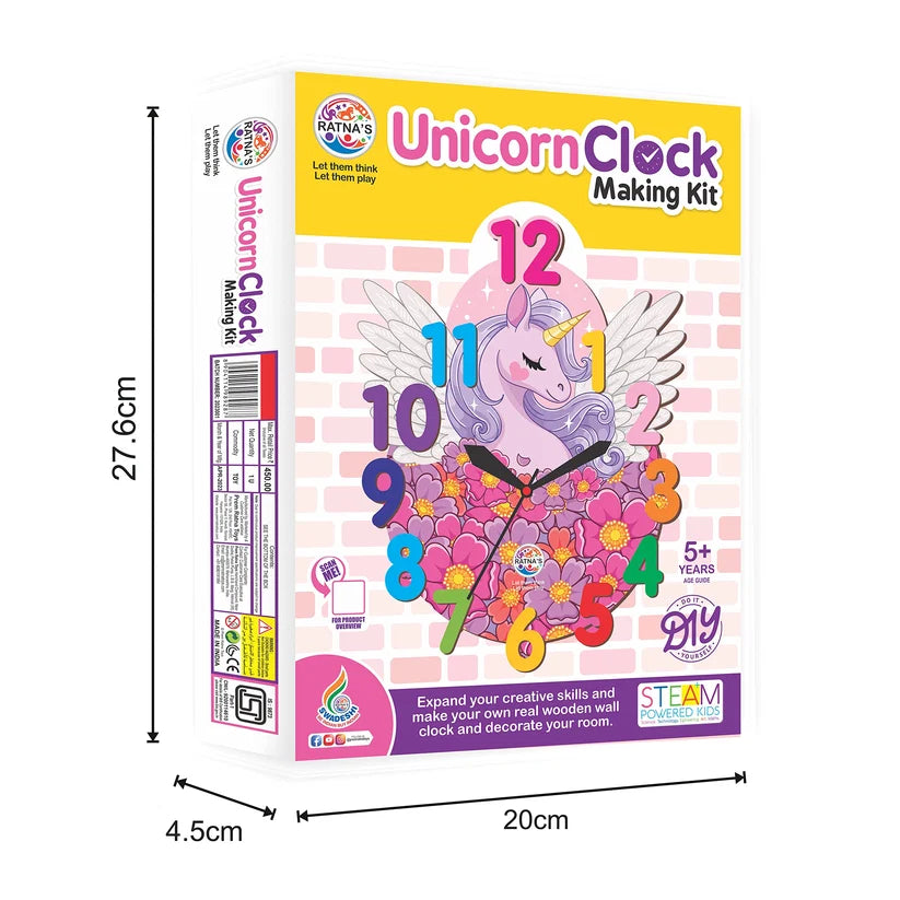 ratna's unicorn clock making kit wooden diy art & craft kit for kids