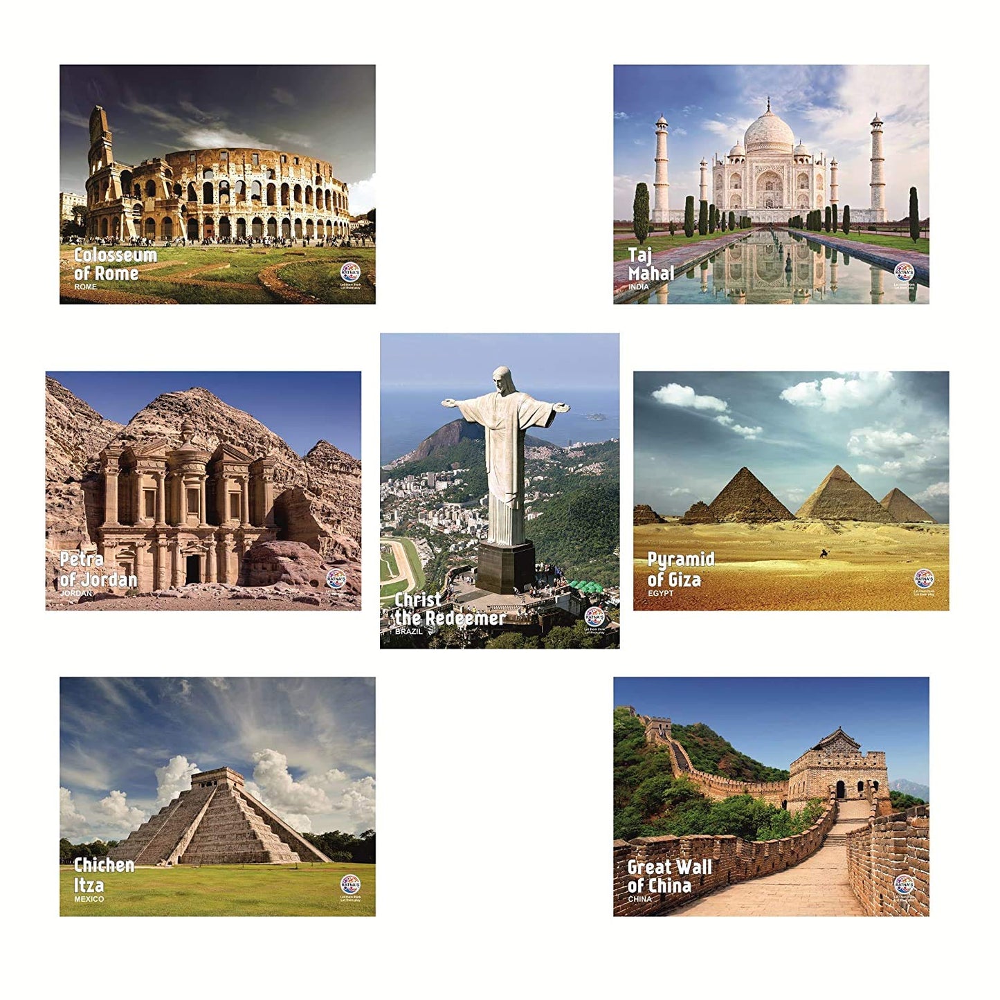 7 wonders of the world jigsaw puzzle. 7 different jigsaw puzzles included in the pack with an information guide inside
