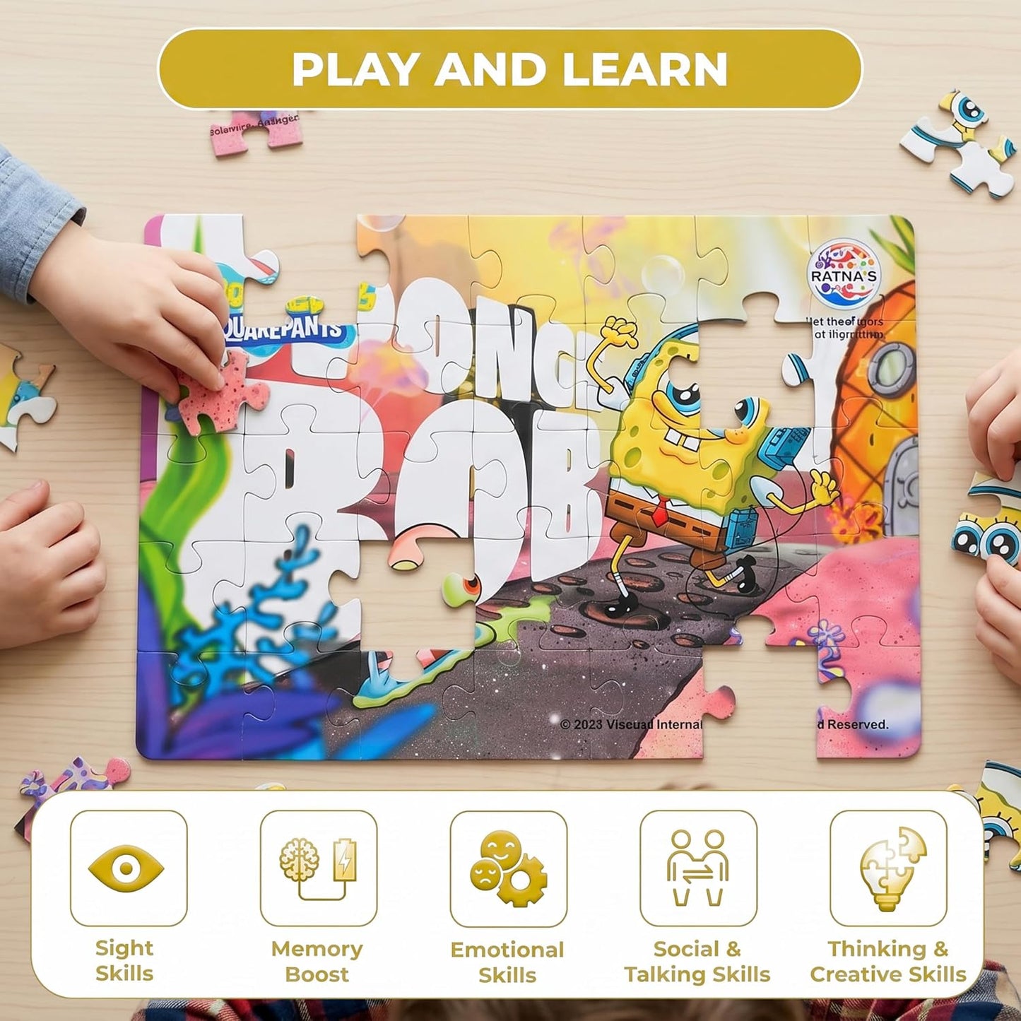 ratna's 4-in-1 spongebob jigsaw puzzle size 24cm x 17cm, 140 pieces (4 x 35pcs each) floor puzzles for kids for age 3+