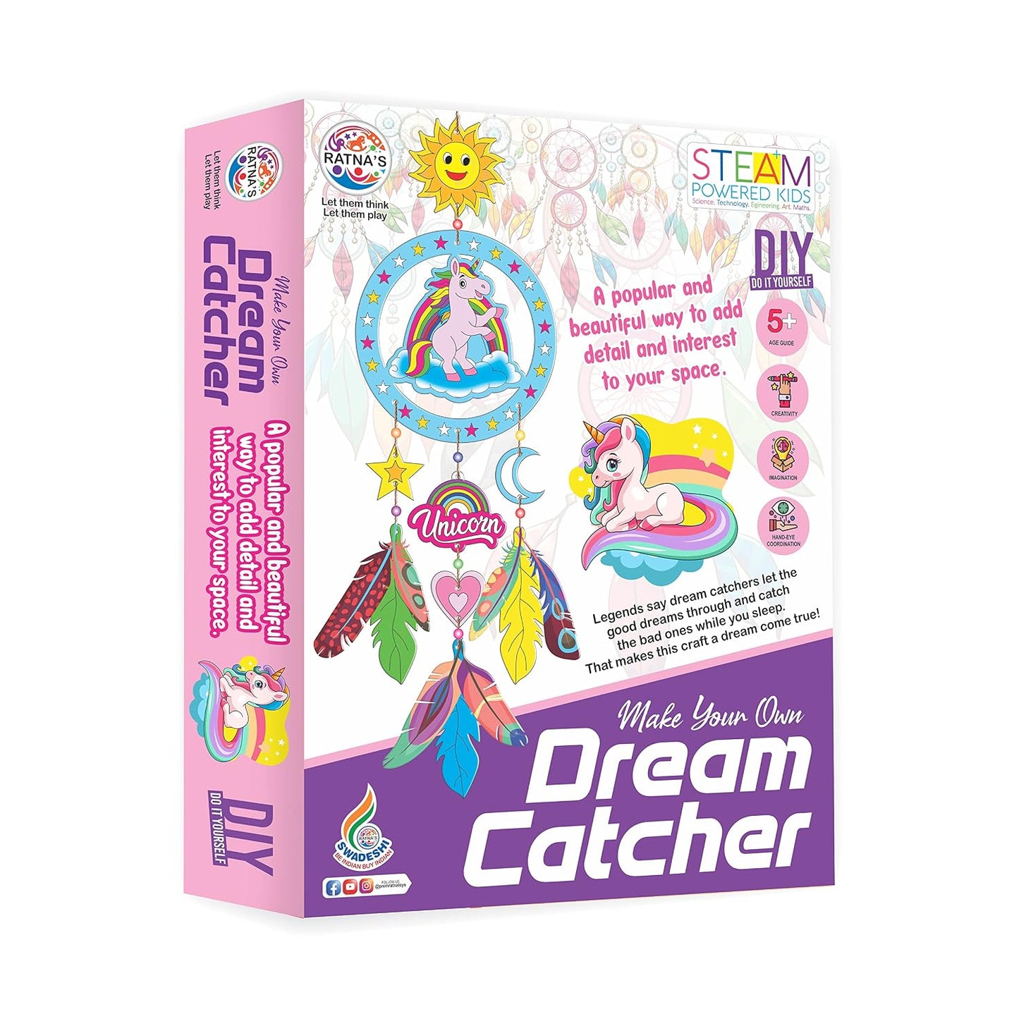 ratna's make your own dream catcher unicorn theme diy kit for kids 5+