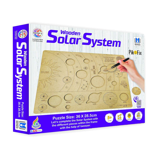 Ratna's Wooden Solar System Puzzle, Pik & Fix the Pieces with The Help of Plucker Provided, Educational Toy for Kids 5+ Years