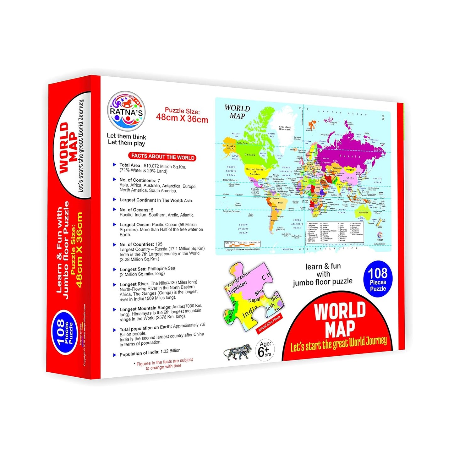 ratna's educational jigsaw puzzle range for kids (world map)
