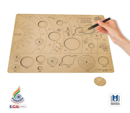 Ratna's Wooden Solar System Puzzle, Pik & Fix the Pieces with The Help of Plucker Provided, Educational Toy for Kids 5+ Years