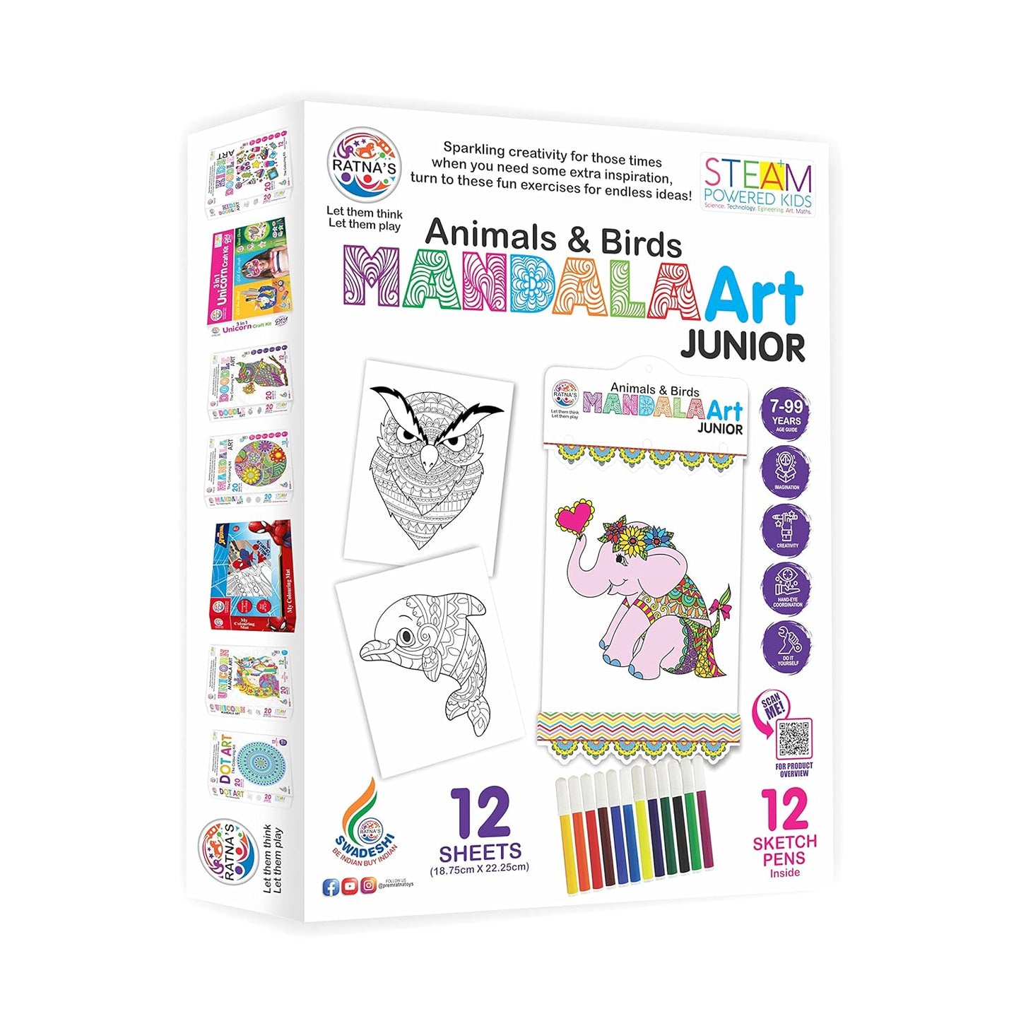 ratna's mandala art junior animals & birds the coloring kit