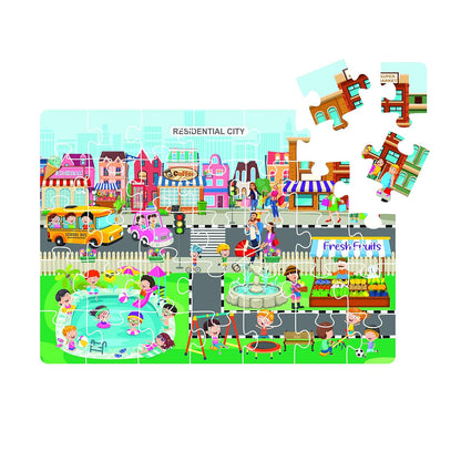 RATNA'S 4 in 1 City & Village Life Jigsaw Puzzle for Kids. 4 Jigsaw Puzzles with 35 Pieces Each (Commercial City, Residential City, Village & Village Farming), Multicolor