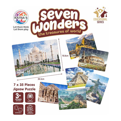 Ratna's 7 Wonders of The World Jigsaw Puzzle | 7 x 35 Pieces Different Jigsaw Puzzles Size 26.3 x 18.8 cm with an Information Guide Inside
