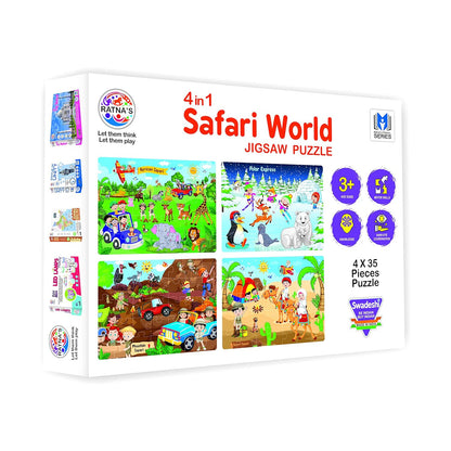 Ratna's 4 in 1 Safari World Jigsaw Puzzle for Kids. 4 Puzzles with 35 Pieces Each (African Safari, Polar Express, Mountain Safari & Desert Safari)