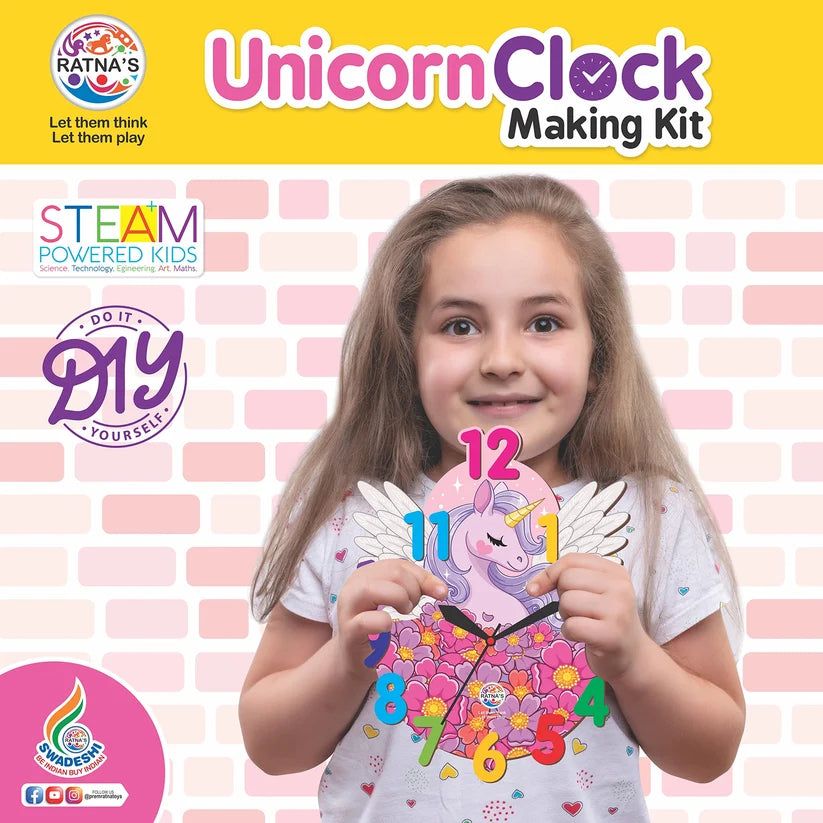 ratna's unicorn clock making kit wooden diy art & craft kit for kids