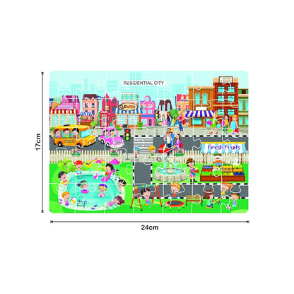 RATNA'S 4 in 1 City & Village Life Jigsaw Puzzle for Kids. 4 Jigsaw Puzzles with 35 Pieces Each (Commercial City, Residential City, Village & Village Farming), Multicolor