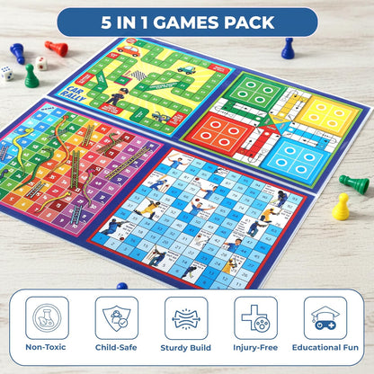 Ratna's Business Junior Coins 5 in 1 Board Game Set of Business, Snake and Ladders, Ludo, Car Rally, and Cricket Games, 2-4 Players, Perfect for Kids & Adults Play