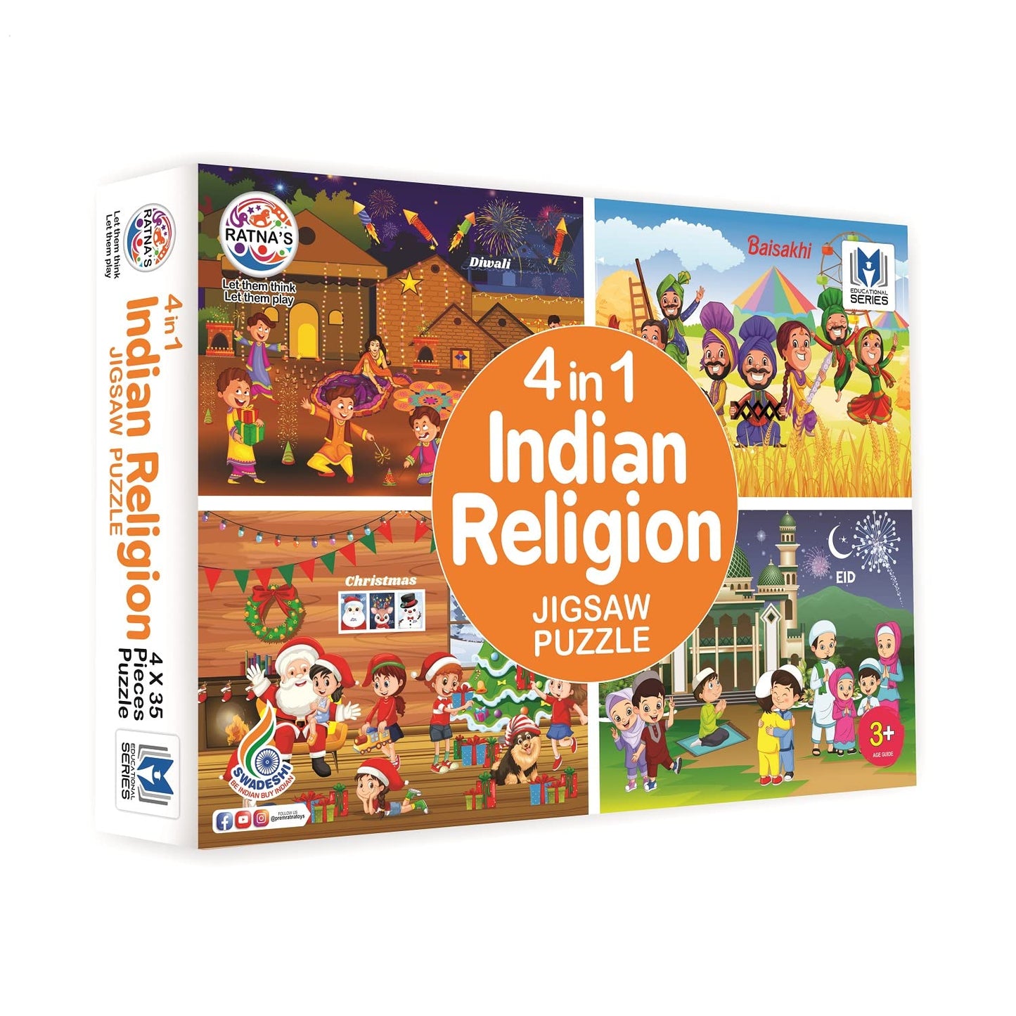 ratna's 4 in 1 indian religion jigsaw puzzle (4 x 35 pieces) for kids 3+ years