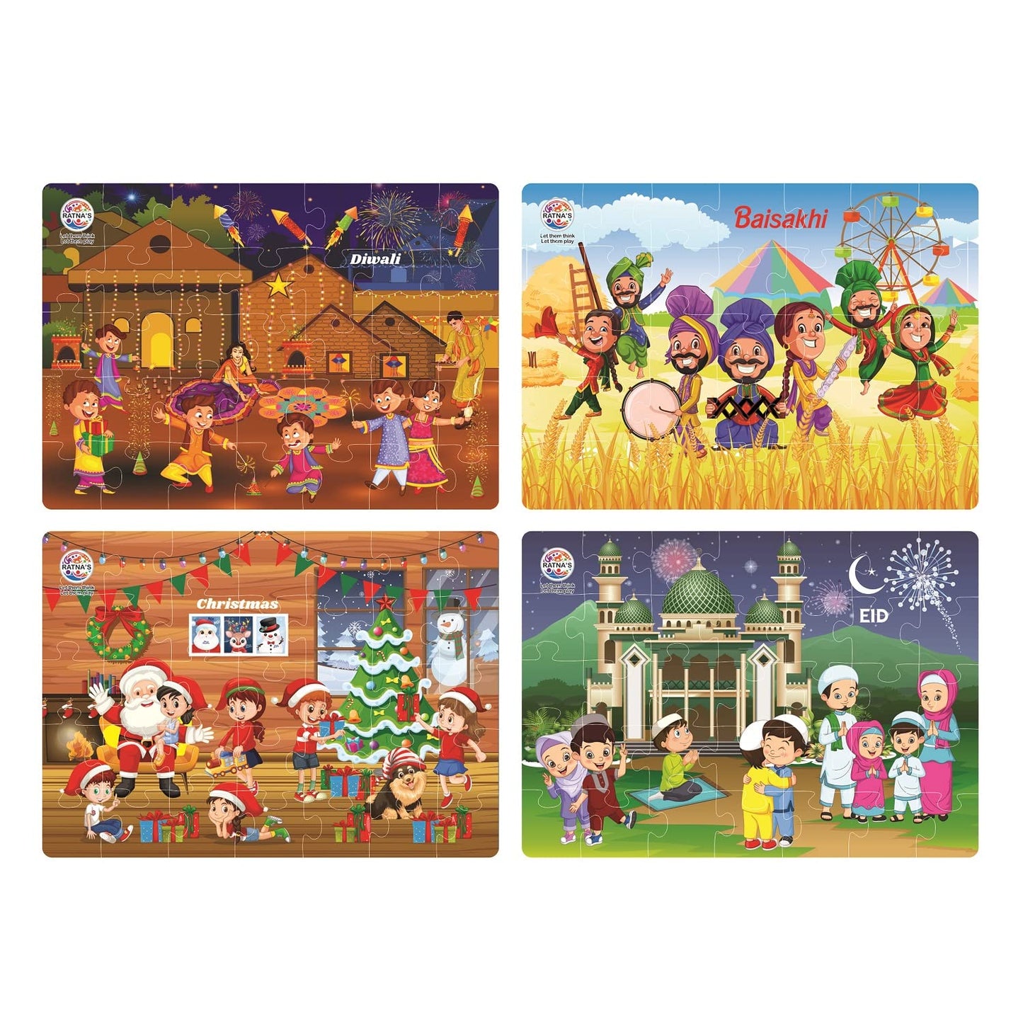 ratna's 4 in 1 indian religion jigsaw puzzle (4 x 35 pieces) for kids 3+ years