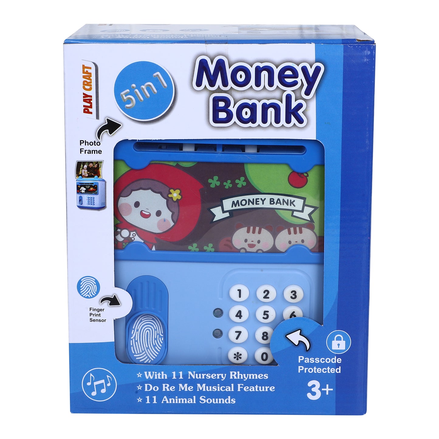 play craft 5 in 1 money bank with password & fingerprint sensor, blue, 3y+