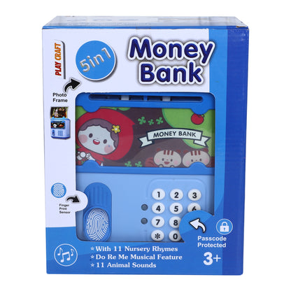Play Craft 5 in 1 Money Bank with Password & Fingerprint Sensor, Blue, 3Y+