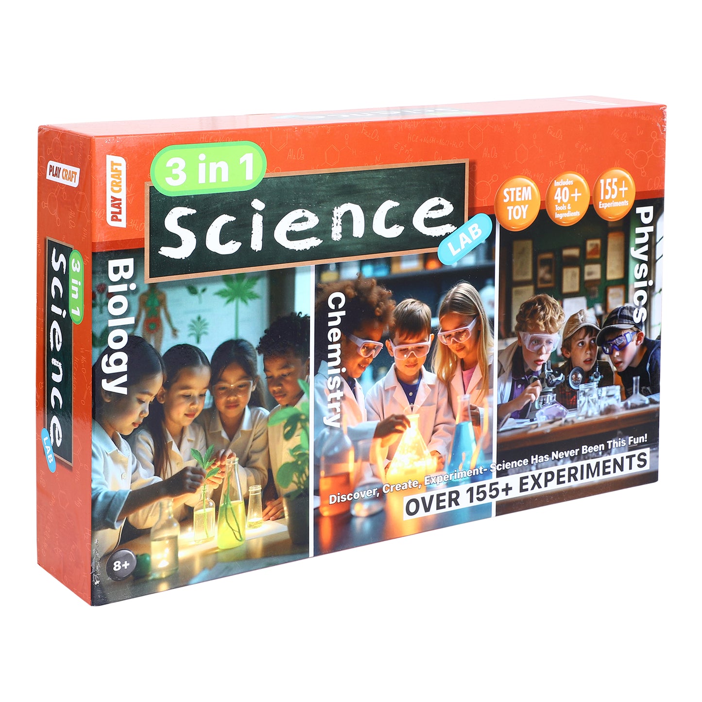 lay craft (eksploe) 3-in-1 science kit for kids (8+) | 155+ experiments | stem learning toy | biology, chemistry & physics lab set | diy educational science kit with 40 + tools & materials