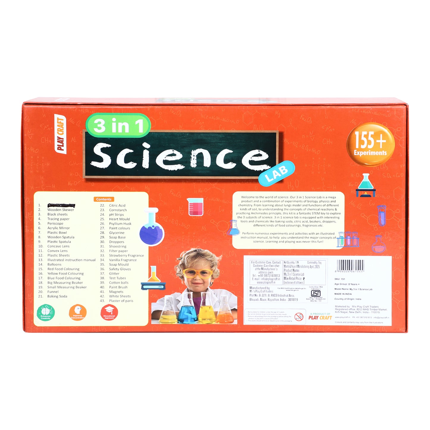 lay craft (eksploe) 3-in-1 science kit for kids (8+) | 155+ experiments | stem learning toy | biology, chemistry & physics lab set | diy educational science kit with 40 + tools & materials