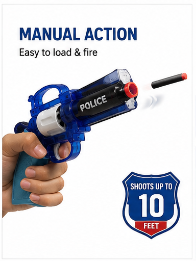 Police Toy Revolver with Soft Foam Darts | Safe Pretend Play Gun | Includes 8 Foam Bullets | Kids Role Play Toy