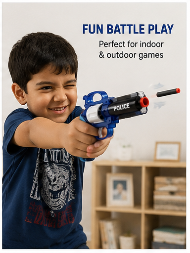 police toy revolver with soft foam darts | safe pretend play gun | includes 8 foam bullets | kids role play toy