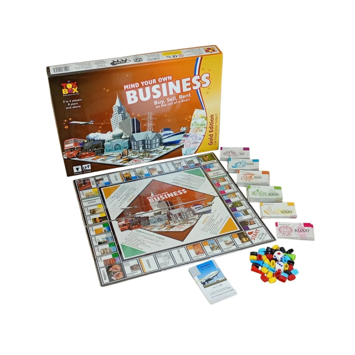 toysbox mind your own business board game | buy sell rent on the roll of a dice for kids | 8 years +