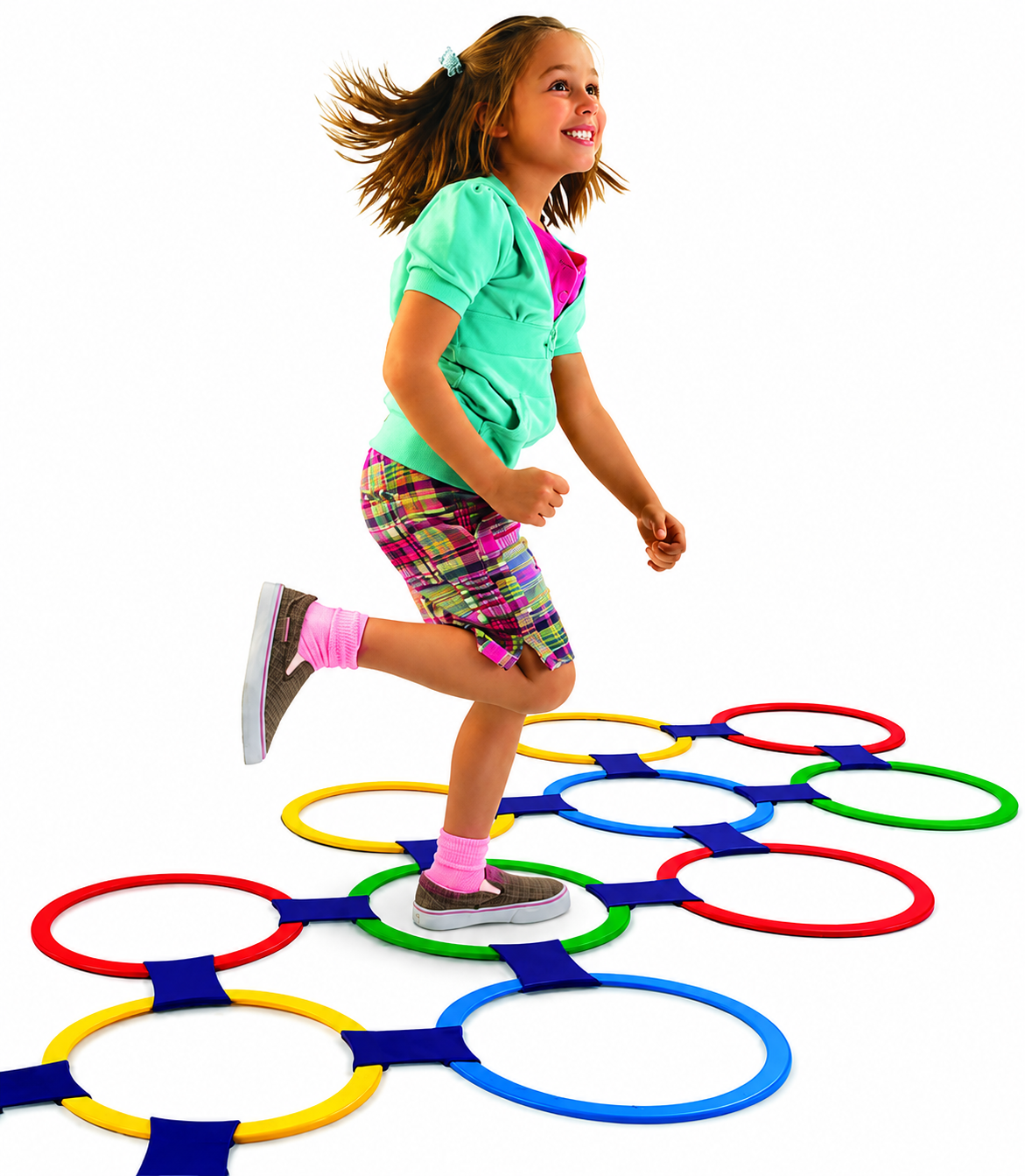 unicorn edition hopscotch ring game set (13 rings, 16 connectors & spinner) | great for indoor/outdoor play for kids | 3+years