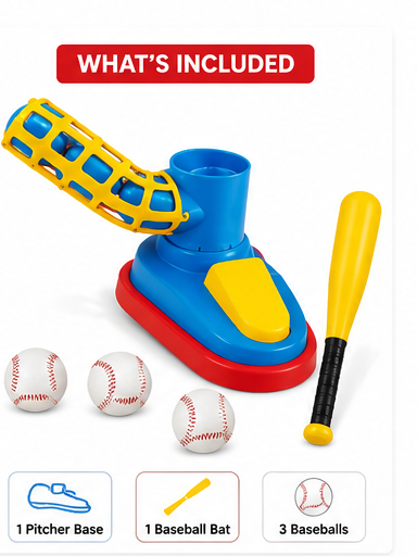 Automatic Pitcher Baseball Toy Set | Bat, Balls & Pitching Machine