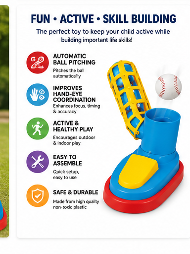 Automatic Pitcher Baseball Toy Set | Bat, Balls & Pitching Machine