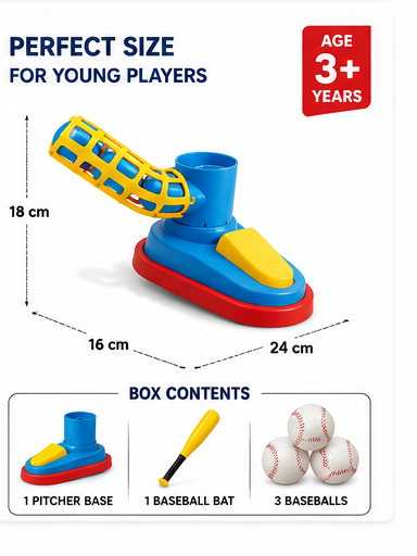 automatic pitcher baseball toy set | bat, balls & pitching machine